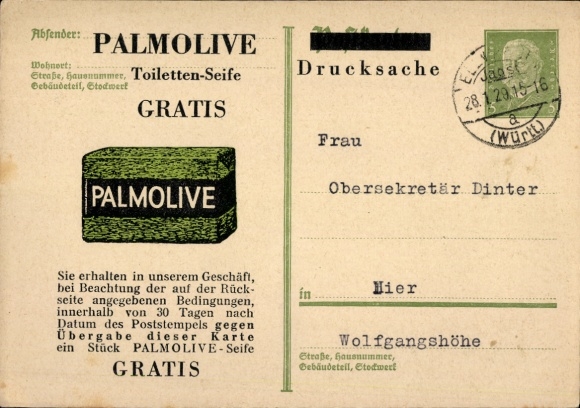 Postwaardestukken Ak reclame, Palmolive zeep, PP 117