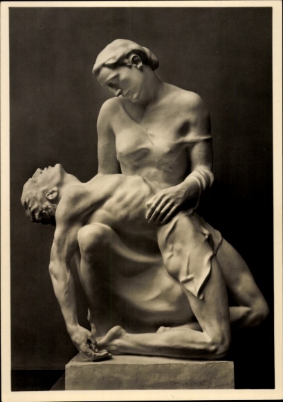 Postcard sculpture by Josef Thorak, Pieta, Dying, HDK 415, Photo Hoffmann