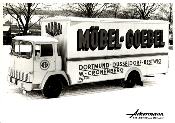 Foto Lastwagen, LKW Möbel Goebel, Dortmund-Düsseldorf-Bestwig, W.-Cronenberg, Wag. No. 106