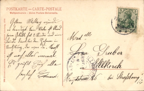Postcard steamer Gouverneur, Imperial Postal Steamer DOAL, in the port of Hamburg