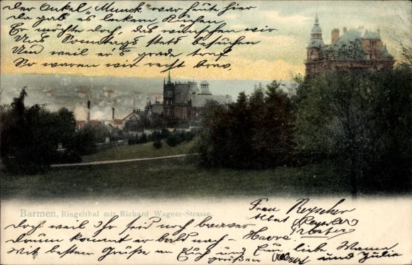 Postcard Barmen Wuppertal, Ringelthal, Richard Wagner-Strasse, Uncle Munck, Mrs. Reyscher