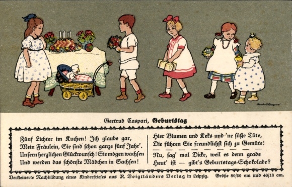 Artist Postcard Caspari, Gertrud, Happy Birthday, Children