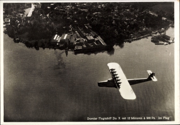 Postcard Dornier flying ship Do X in flight, aerial photograph
