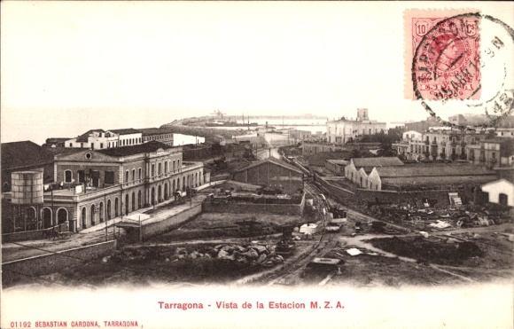 Postcard Tarragona Catalonia Spain, Panorama, Train Station
