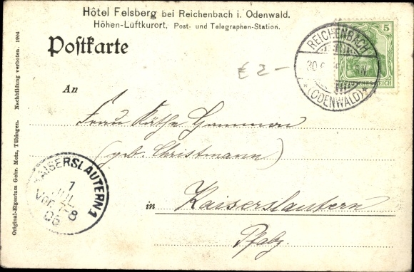 Postcard Felsberg in the Odenwald Hesse, hotel