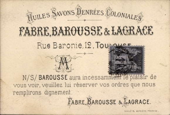 PC advertising Fabre, Barousse & Lagrace, Rue Baronie, 12, Toulouse