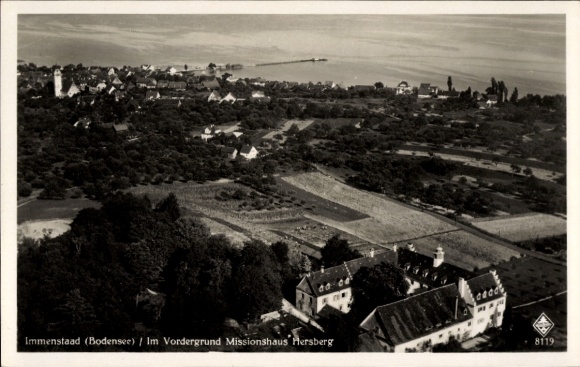 Ak Immenstaad am Bodensee, Landschaft vom Bodensee, Missionshaus Hersberg, Küstenansicht