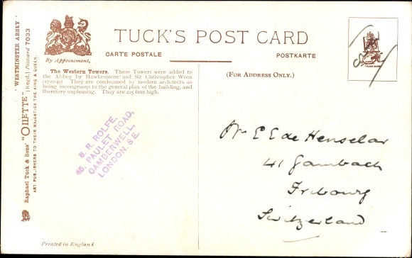 Artist Postcard Flower, Charles, London City, Westminster Abbey, Western Towers