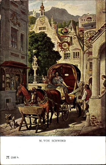 Artist Postcard Schwind, Moritz von, The Honeymoon, Carriage, Ackermann 213 2166 b