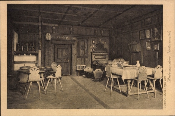 Ak Nürnberg in Mittelfranken, Germanisches Museum, Stube aus dem Unterinntal, Innenansicht