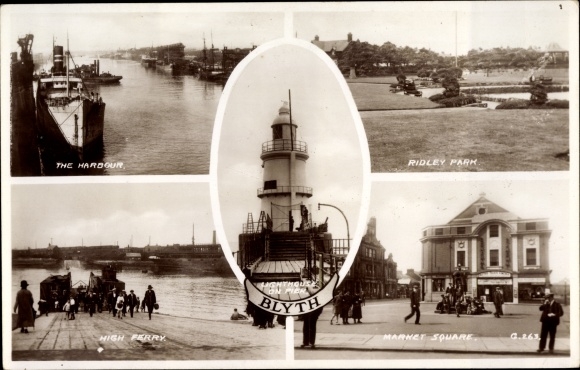 Postcard Blyth North East England, Ridley Park, Market Square, Harbour, High Ferry