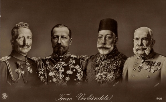 Ak Treue Verbündete, Kaiser Wilhelm II., Vierbund, Deutsches Reich, Österreich, Bulgarien, Türkei