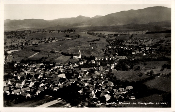 Auggen in Baden, the largest wine-growing town in the Markgräfler Land region, rural view, church