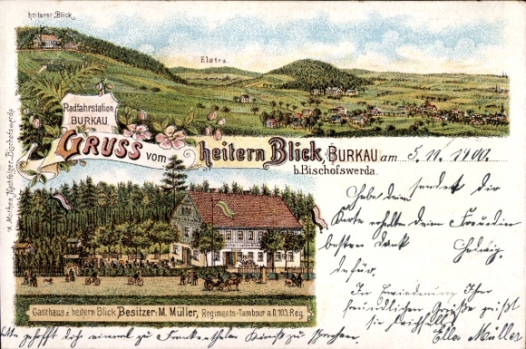 Chromo-Litho Burkau near Bischofswerda in Saxony, Inn 'Heiterer Blick', owner M. Müller