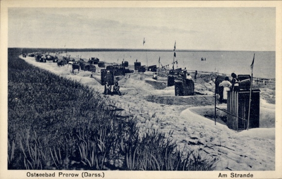 Postcard Ostseebad Prerow on the Darß, beach, vacationers, beach chairs