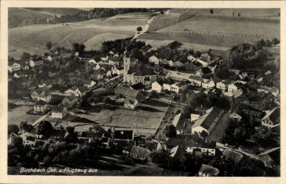 Postcard Buchbach in Upper Bavaria, aerial photograph