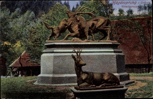 Ak Mägdesprung Harzgerode am Harz, Hirschgruppe