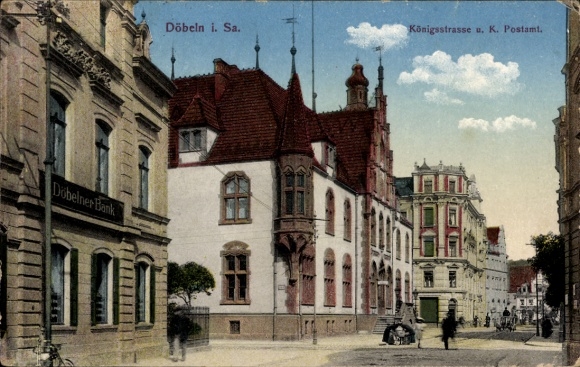 Ak Döbeln in Sachsen, Döbelner Bank, Königsstraße, Postamt,  Architektur