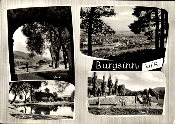 Ak Burgsinn in Neder-Franken, park, bad, waterburcht