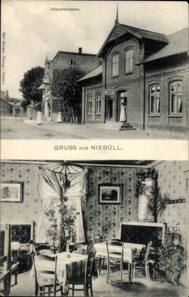 Postcard Niebüll in North Frisia, main street, hotel
