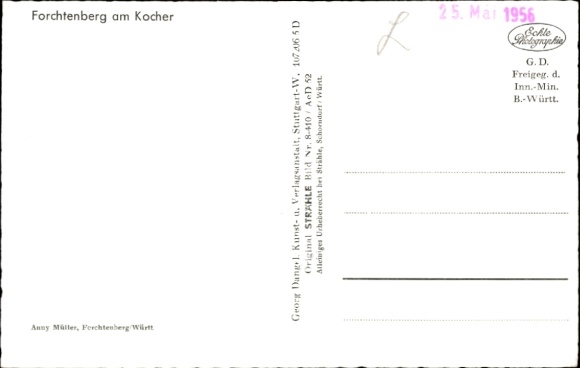 Ak Forchtenberg in de wijk Hohenlohe, luchtfoto van Forchtenberg, gebouwen, landschap