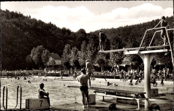Postcard Bammental, swimming pool, bathers, diving board