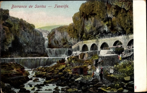 Ak Barranco de Santos Tenerife Spanje, Panorama, Brug