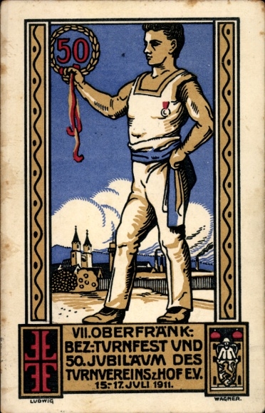 Kunstenaar Ak Werner, L., Hof an der Saale Opper-Franken Beieren, VII. Opper-Frankisch Gymnastiekfestival 1911