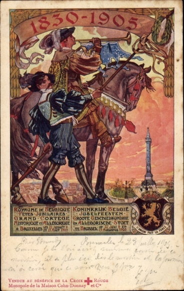 Postcard Belgium, Kingdom of Belgium, 75th anniversary of national independence