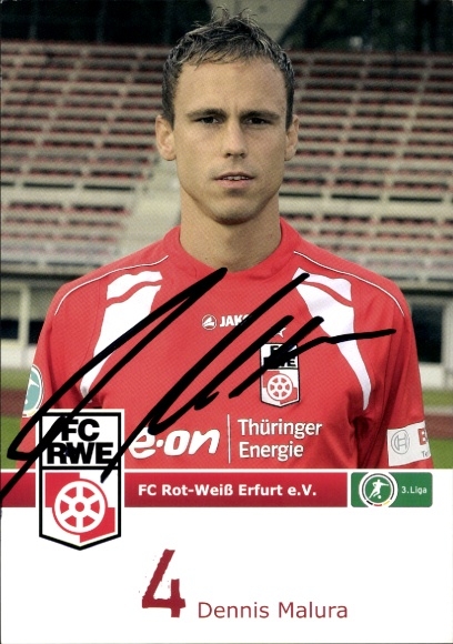 Autograph card footballer Dennis Malura, FC Rot-Weiß Erfurt, autograph