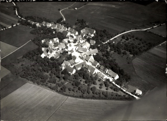 Postcard Bräunisheim Amstetten in the Swabian Alb, The picture shows a black and white aerial photograph...