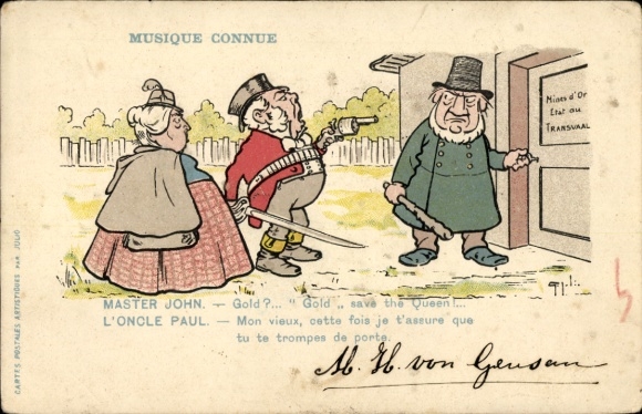 Artist Postcard Boer War, caricature, Queen Victoria, John Bull, Paul Kruger