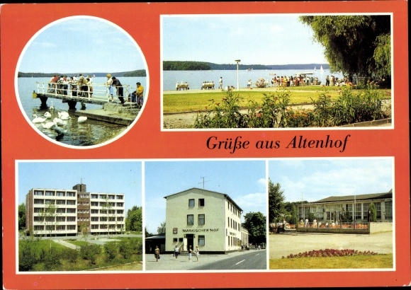 Postcard Altenhof Schorfheide am Werbellinsee, FDGB recreation home Märkischer Hof, beach pavilion