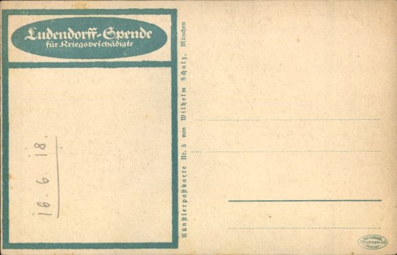 Artist Postcard Ludendorff donation for war victims, plough, I. WK