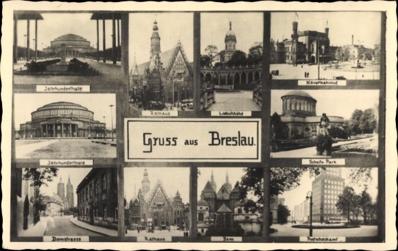 Postcard Wrocław Breslau Silesia, Ring, Town Hall, Centennial Hall, Central Station