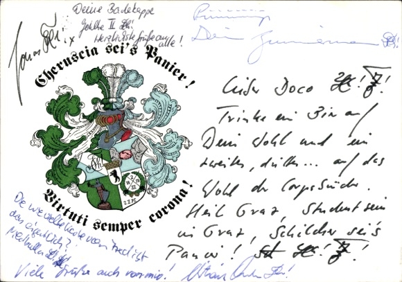 Studentika Postcard Berlin, Corps Cheruscia in the WSC, Ringstraße 89, coat of arms