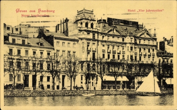 Postcard Hamburg Mitte Neustadt, Neuer Jungfernstieg, Hotel Vier Jahreszeiten