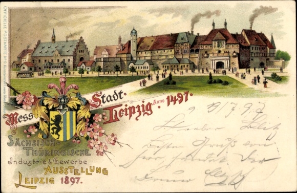 Coat of arms Chromo-Litho Leipzig, Saxon-Thuringian Industrial and Trade Exhibition 1897, City Anno 1497