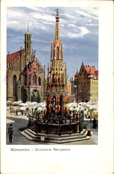 Artist Postcard Kley, Heinrich, Nuremberg in Middle Franconia Bavaria, Schöner Brunnen