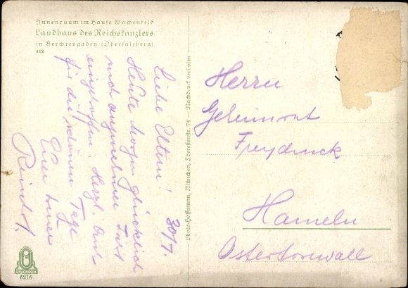 Postcard Obersalzberg Berchtesgaden in Upper Bavaria, Haus Wachenfeld, interior view