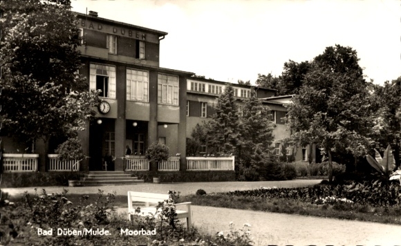 Postcard Bad Düben an der Mulde Saxony, hotel building, mud bath, garden, trees