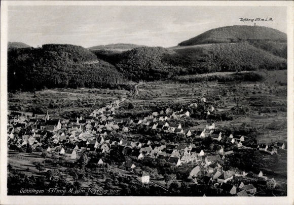 Postcard Gönningen Reutlingen in Württemberg, aerial photograph, Roßberg