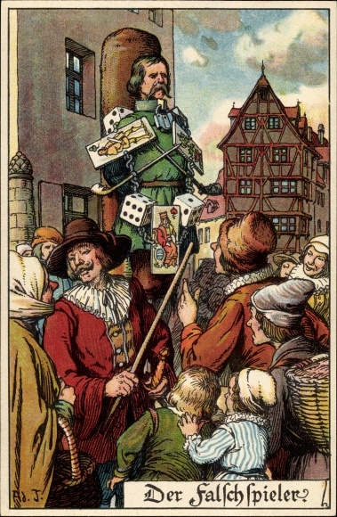 Künstler Litho Jodolfi, Der Falschspieler, Pranger
