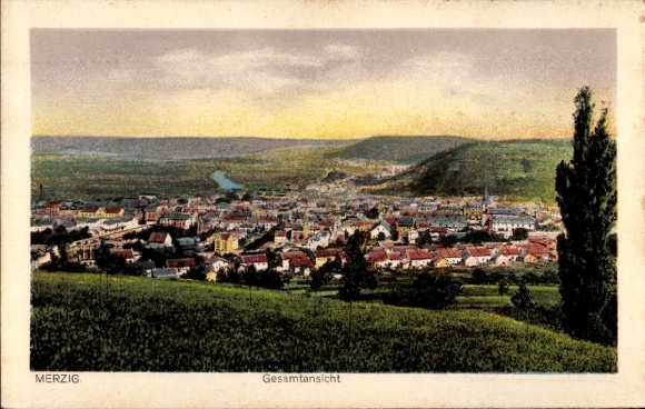 Postcard Merzig on the Saar, general view