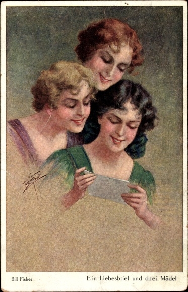 Artist Postcard Fisher, Bill, A Love Letter and Three Girls
