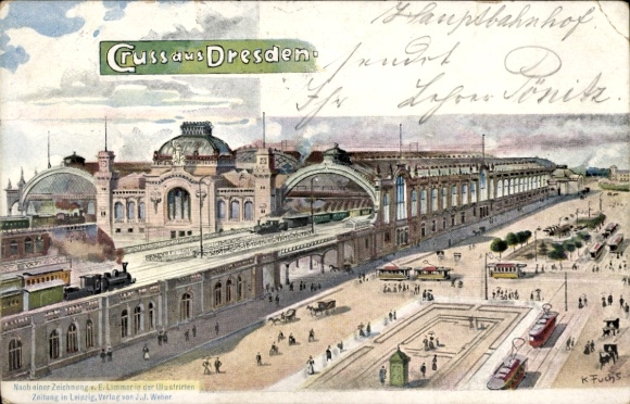 Künstler Litho Fuchs, K., Dresden Seevorstadt, Hauptbahnhof