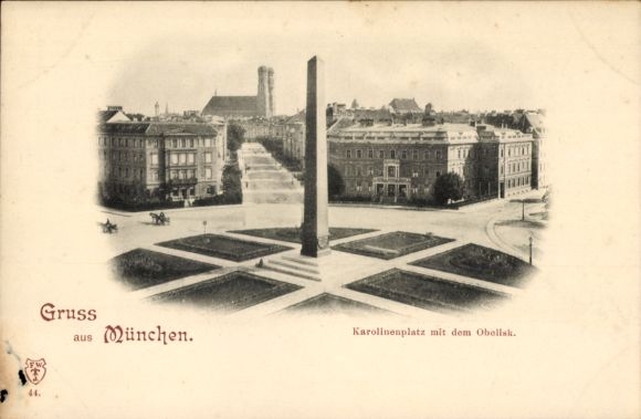 Ak München, Englischer Garten, Kleinhesseloher See, Karolinenplatz, Obelisk,  Ansicht
