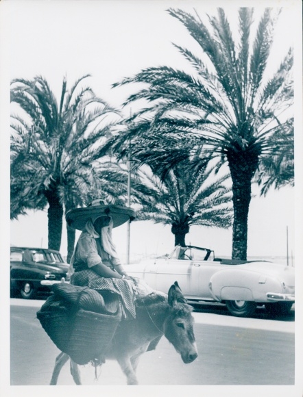Photo film scene Tangier, the city with two faces, street area, donkey riders, Germany 1952