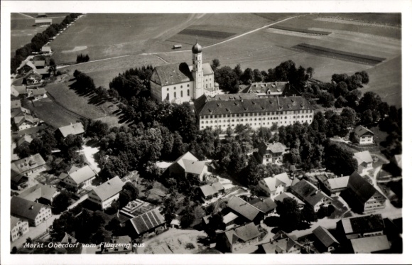 KP Markt Oberdorf Marktoberdorf w Allgäu, widok z lotu ptaka, budynki, widok na miasto, okolica wiejska