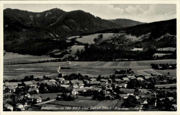 Postcard Benediktbeuern in Upper Bavaria, aerial photograph